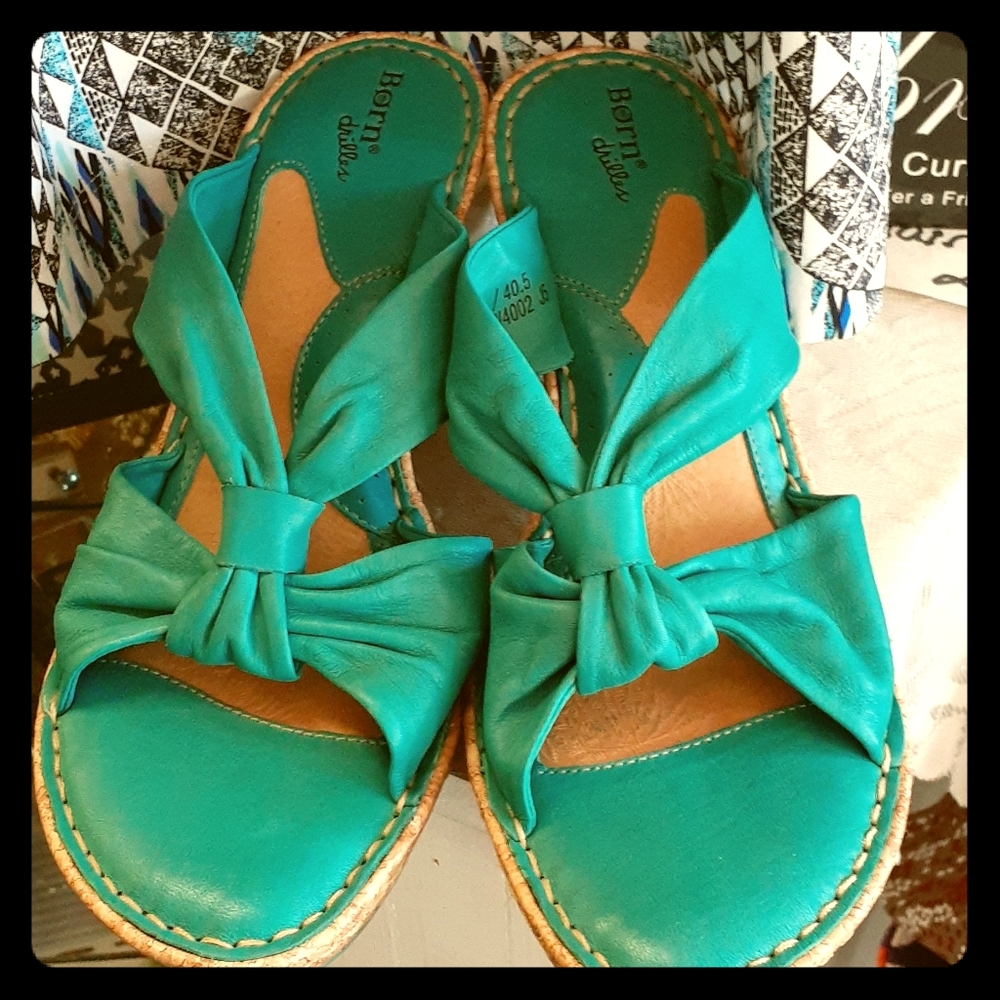 Leather Turquoise cork wedges/Sandles/Heels